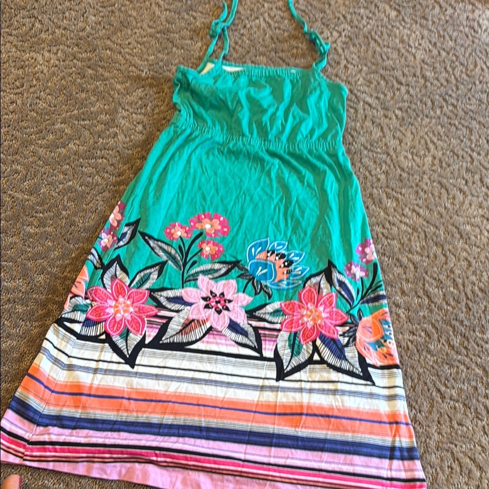 Floral Print Sundress with Stripes